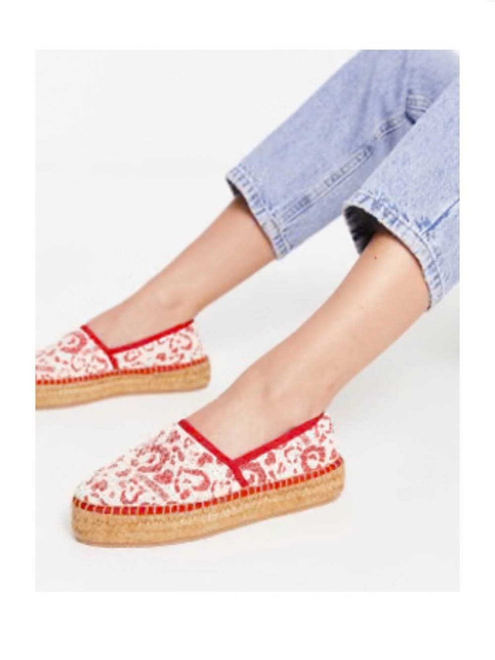 new Moschino Red and White Patterned Espadrille Slip-Ons platform